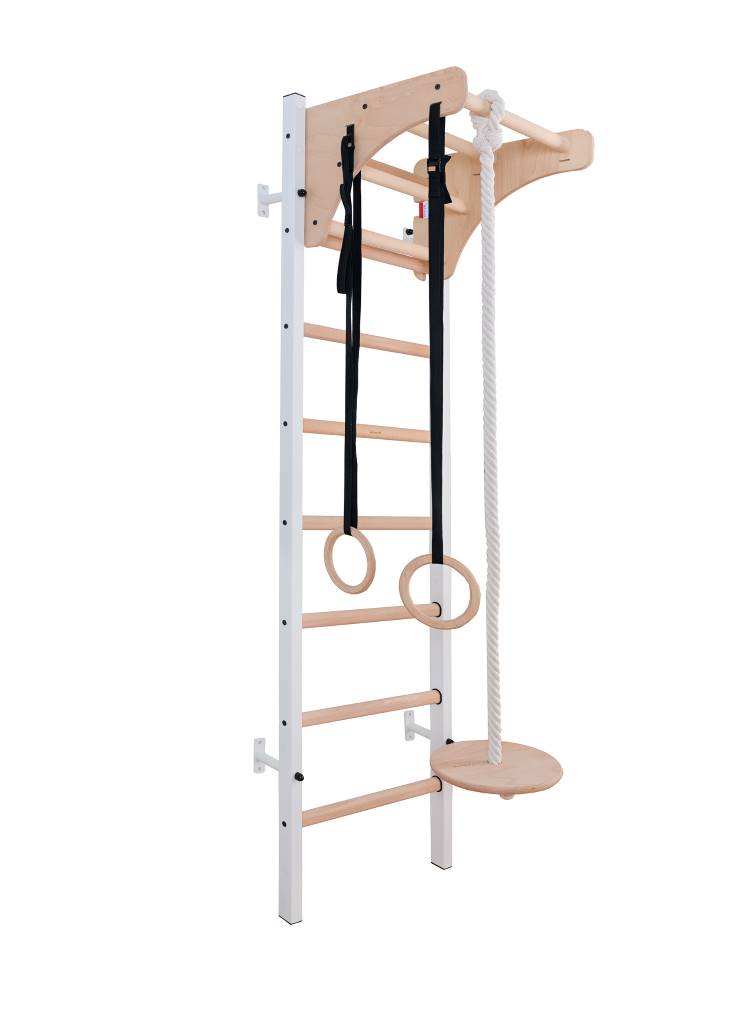Gymnastics wall bar with wooden beam and gymnastics accessory BenchK 211W (white)+A204