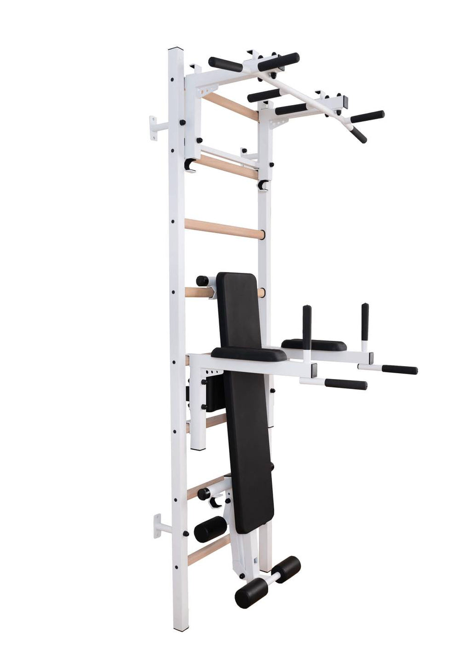 Gym wall bar with adjustable metal crossbar and bench BenchK 233W