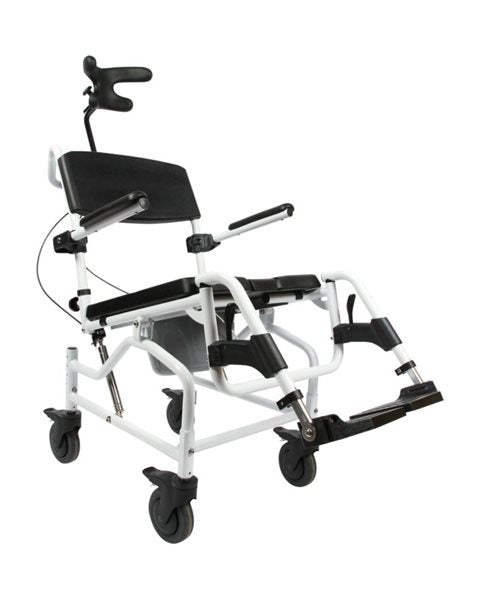 Shower-toilet commode chair with flip-over function