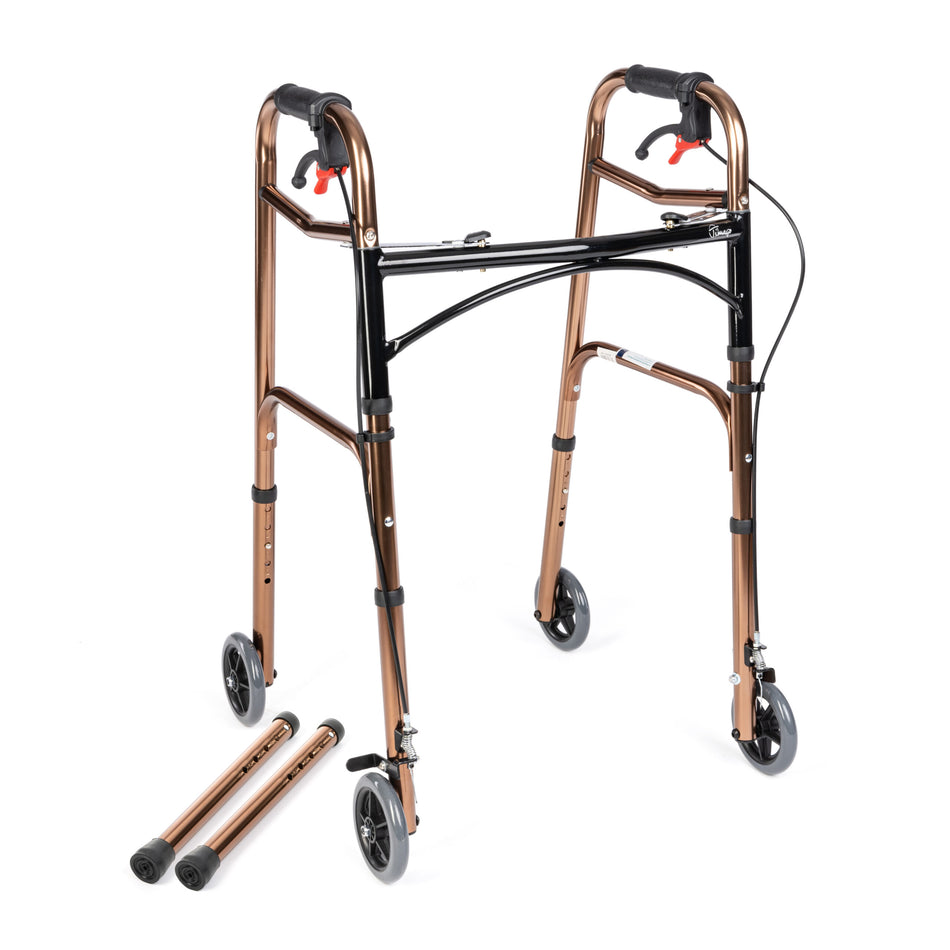 Four-wheeled walker with brakes