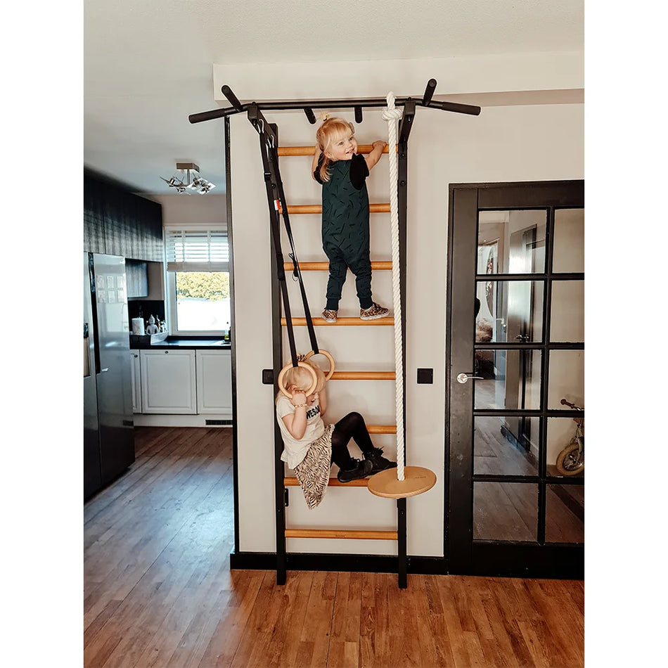Gym wall bar with metal pull-up bar and gym accessory BenchK 221B (black)+A076